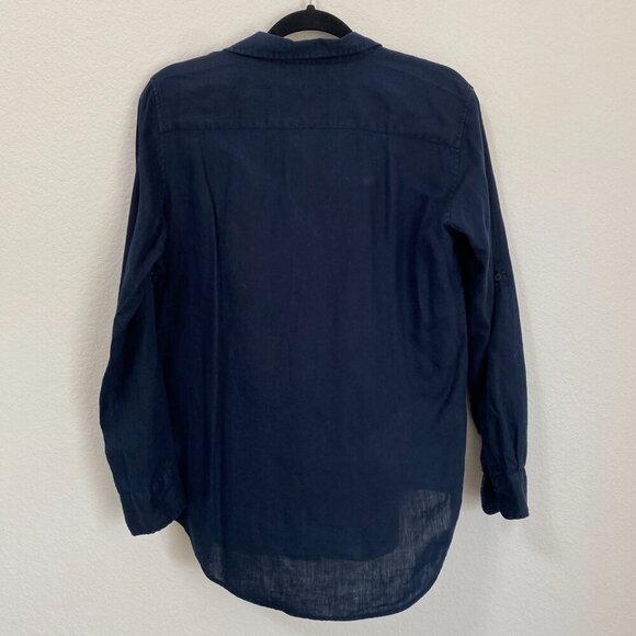 Lauren Ralph Lauren Navy Blue 100% Linen Long Sleeve Button Front Shirt Medium - Picture 8 of 8